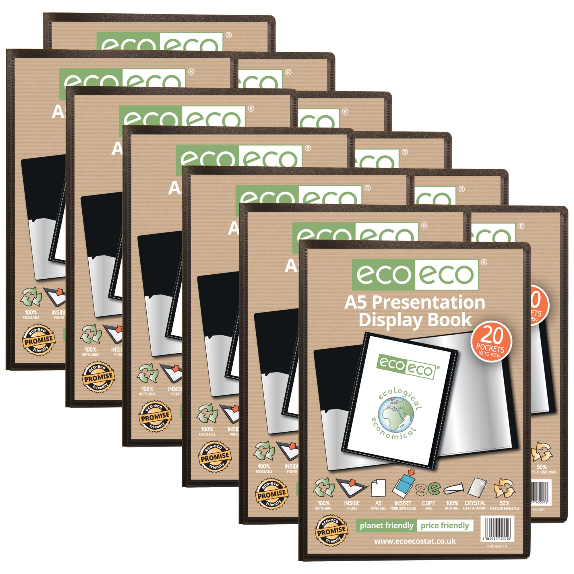 eco-eco A5 50% Recycled 20 Pocket Presentation Display Book Folder (Pack of 12), eco001x12