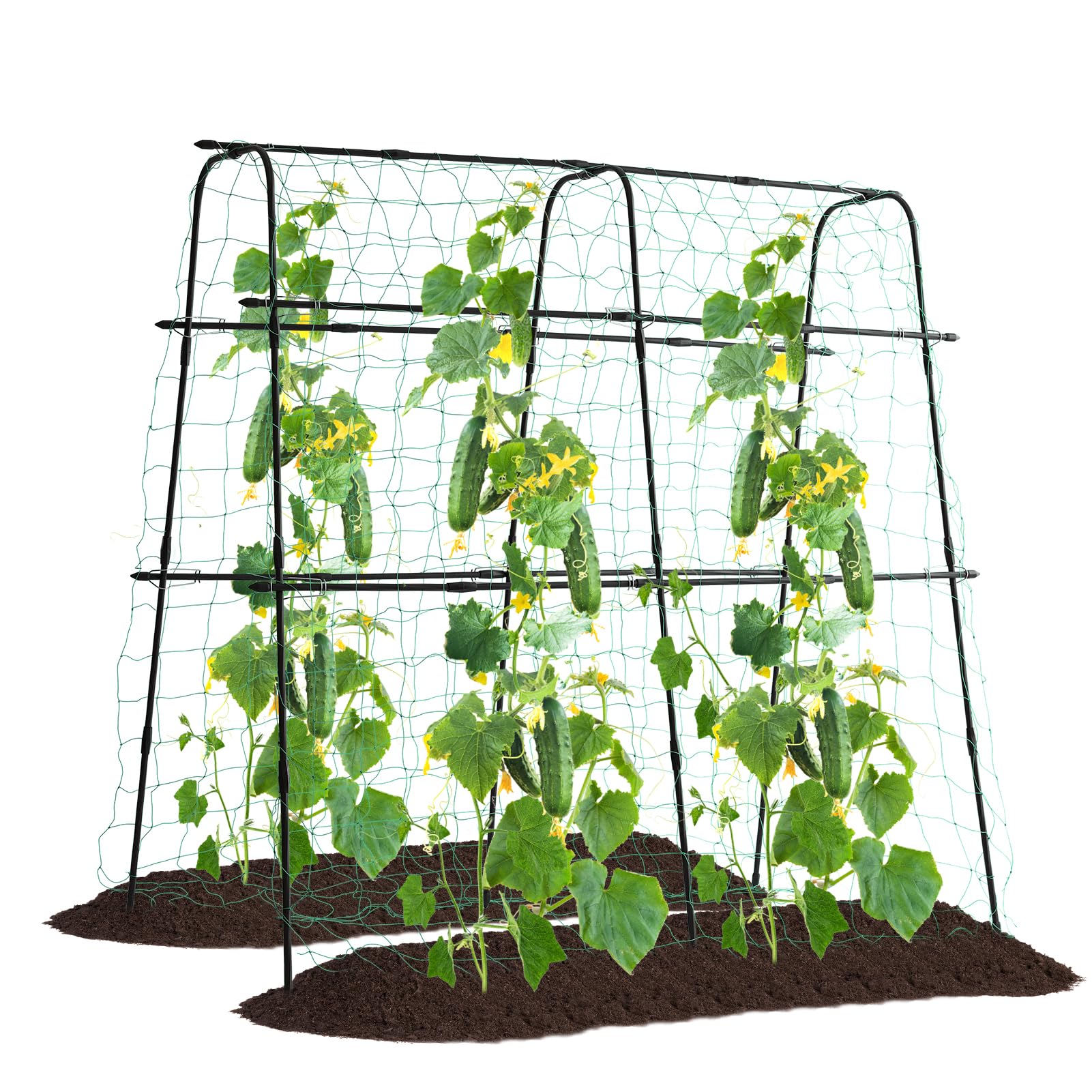 Photo 1 of FOLLOOK Cucumber Trellis for Raised Bed, 5x5ft Metal Garden Trellis Climbing Plants Outdoor Tomato Plant Support Grape Vegetables Squash Bean Pea Cucumber Trellis, with Netting, Black