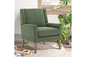 COLAMY Modern Wingback Living Room Chair, Upholstered Fabric Accent Armchair, Single Sofa Chair with Lounge Seat and Wood Legs for Bedroom/Office/Reading Spaces, Green