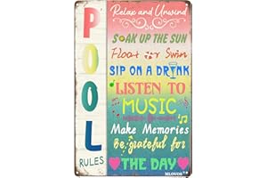 MLOVOS Metal Pool Signs Funny Pool Rules Tin Sign Swimming Pool Decorations for Deck Wall Art Decor Pool Tin Sign 8x12 Inches