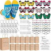 Glitopper 60 Pcs Best Team Ever Gifts Best Team Ever Socks, Thank You Keychain, Thank You Cards, Puzzle Piece Bracelet and Gift Bags Employee Appreciation Gifts for Women Men Staff Coworker Office