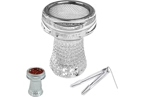 ZFFLYH Crystal Glass Shisha Bowl Set with Hookah Tongs, Stainless Steel Mesh Screen for Better Smoking