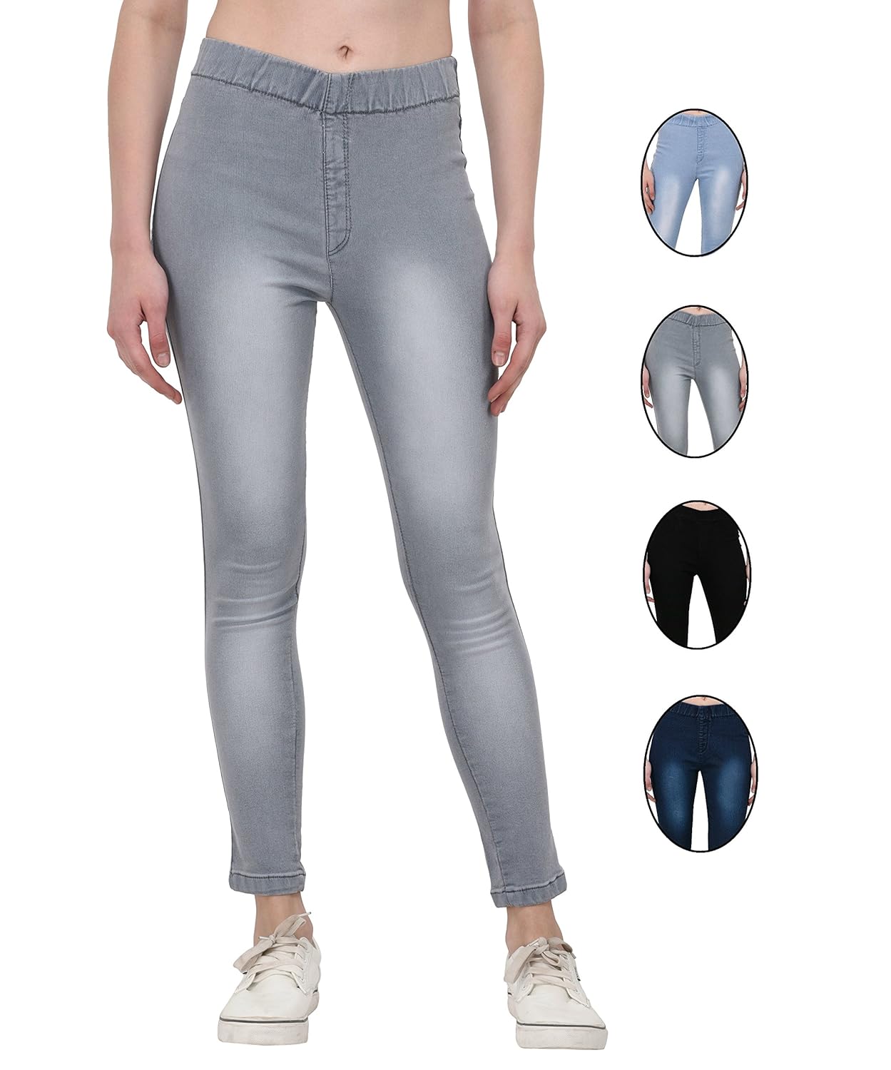 thinline high waist denim jeggings for women (grey) stretchable, pull-on
