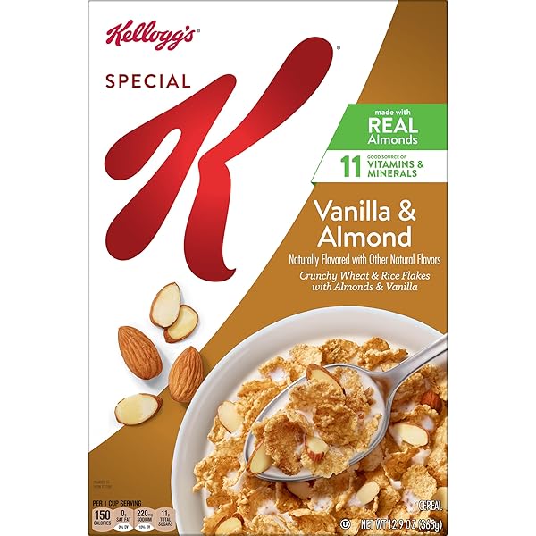 SPECIAL K COLD BREAKFAST CEREAL, 11 VITAMINS AND MINERALS, MADE WITH REAL ALMONDS, VANILLA AND ALMOND, 12.9OZ BOX (1 BOX)
