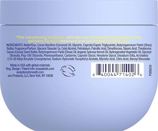 EOS CASHMERE WHIPPED OIL BODY BUTTER, VANILLA CASHMERE, 72 HOUR WEIGHTLESS MOISTURE FOR DRY SKIN, RICH FORMULA AND DEEP HYDRATION, BODY CARE, 10 OZ