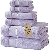 Marvione Bath Towels Set 6 Piece, 100% Turkish Cotton Highly Absorbent and Soft Towels for Bathroom 2 Bath Towels 2 Hand Towels 2 Washcloths, Lavender