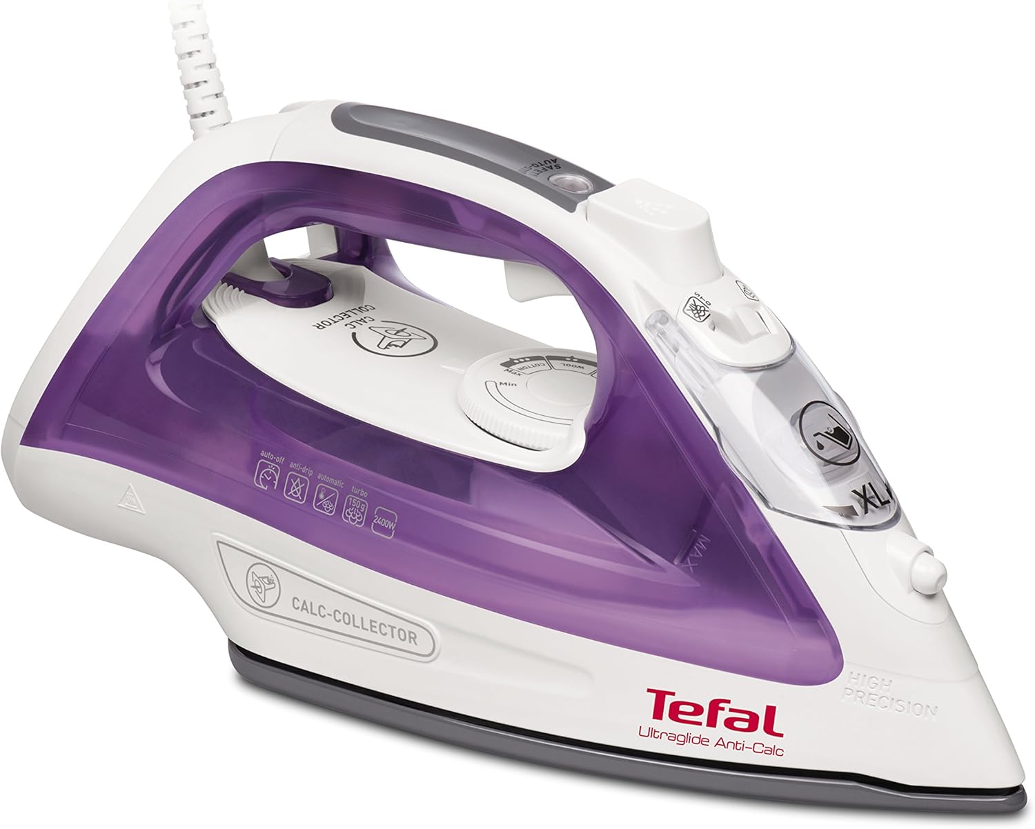 Tefal FV2661 Ultraglide AntiScale Steam Iron, 2400 Watt, Purple/White