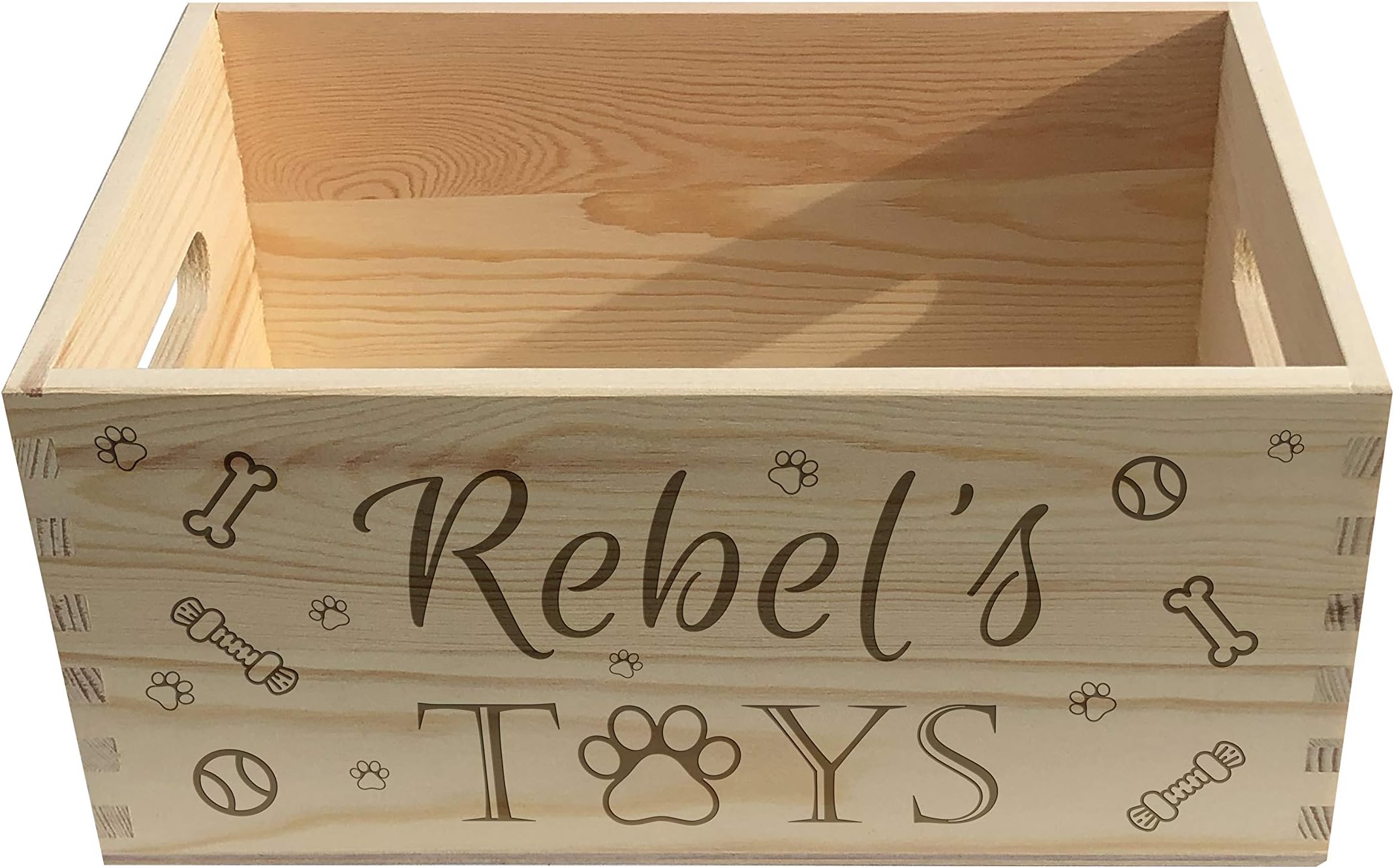 Dog Toy Crate - Wooden Engraved Box - Paws Animals Pet Toys - Personalised
