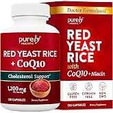 Red Yeast Rice with CoQ10 Supplement, Cholesterol &amp; Heart Health Support | Extra Strength Red Yeast Rice 1200 MG (600 MG Per Capsule), Citrinin-Free, Doctor-Formulated, Non-GMO, Vegan, 120 Capsules