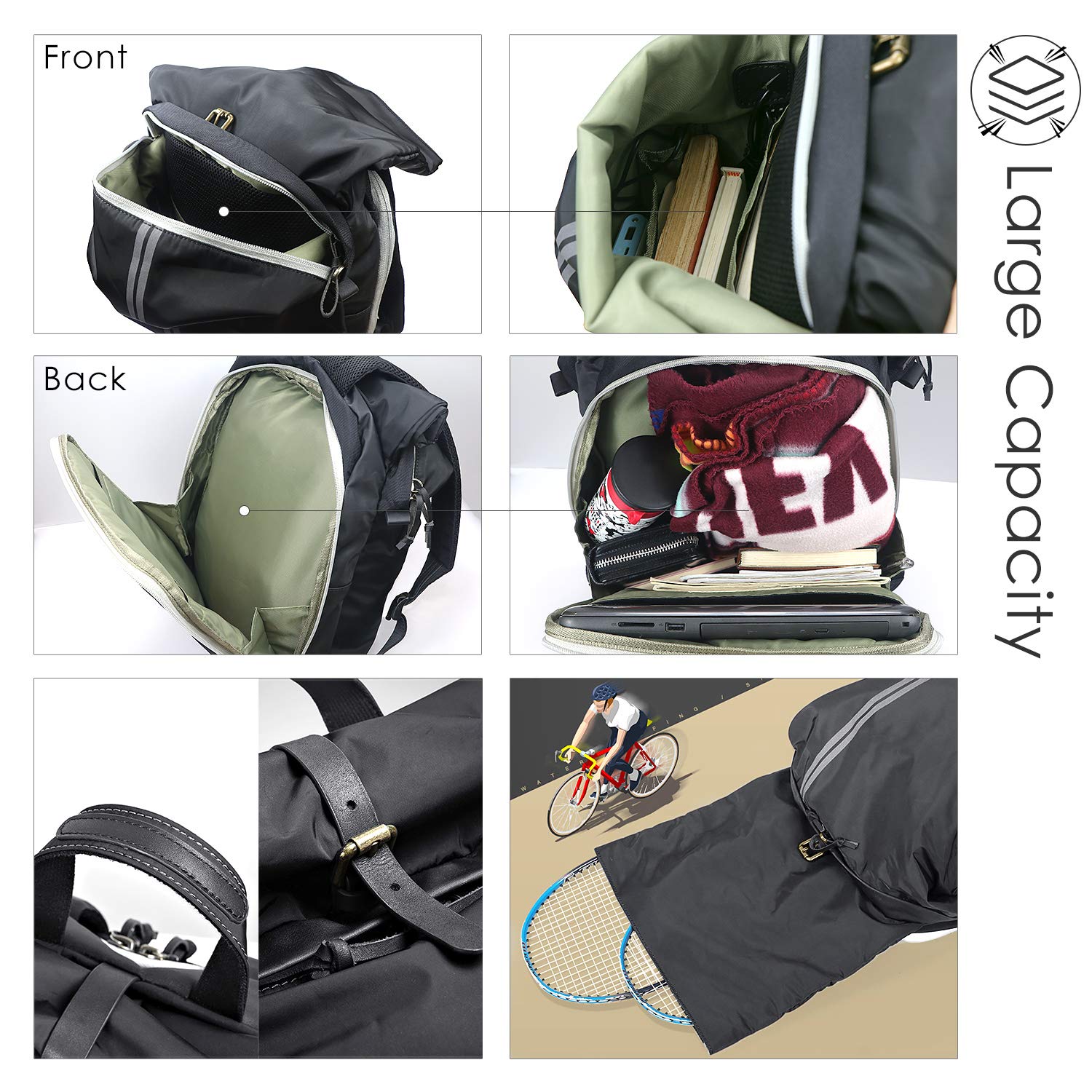 Raquette Sac à Dos USB Chargeur Sac antivol Sac à Dos pour Ordinateur Portable étanche DE 15.6 Pouces Sac Raquette de Badminton/Tennis Hommes Femmes vélo/Bicyclette/Moto/collège/Étudiant