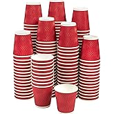 NYHI Set of 150 Ripple Insulated Red 12oz Paper Cups Coffee Tea Hot Cups Recyclable 3 Layer Rippled Wall For Better Insulation Perfect for Cappuccino Hot Cocoa or Iced Drinks