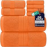 DAN RIVER 8 PC Luxury Bath Towels for Bathroom, 2 Bath, 2 Hand, and 4 Wash Cloths, 600 GSM 100% Ring Spun Cotton Towel Set, Highly Absorbent, Gym, Hotel, and Spa, Orange
