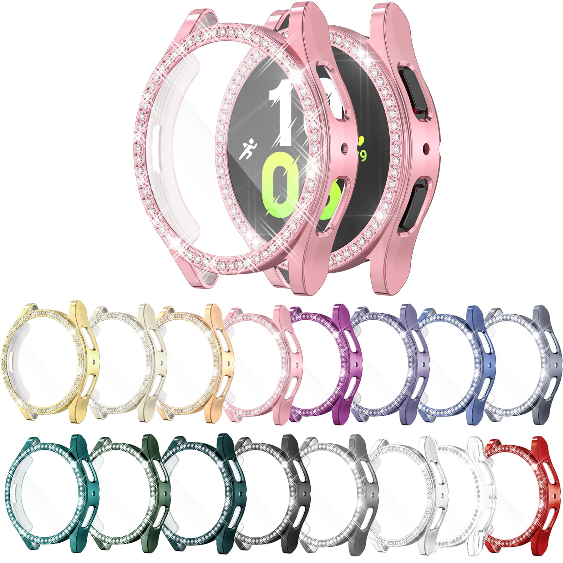 Photo 1 of [16 Pack] YUVIKE Watch Screen Protector Compatible with Samsung Galaxy Watch 5/4 40mm, Bling Glitter Case TPU Soft Cover Full Protection with Sparkly Rhinestone for Galaxy Watch5/4/FE 40MM (16 Colors)