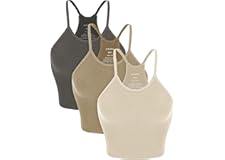 ODODOS Women's Crop 3-Pack Washed Seamless Rib-Knit Camisole Crop Tank Tops