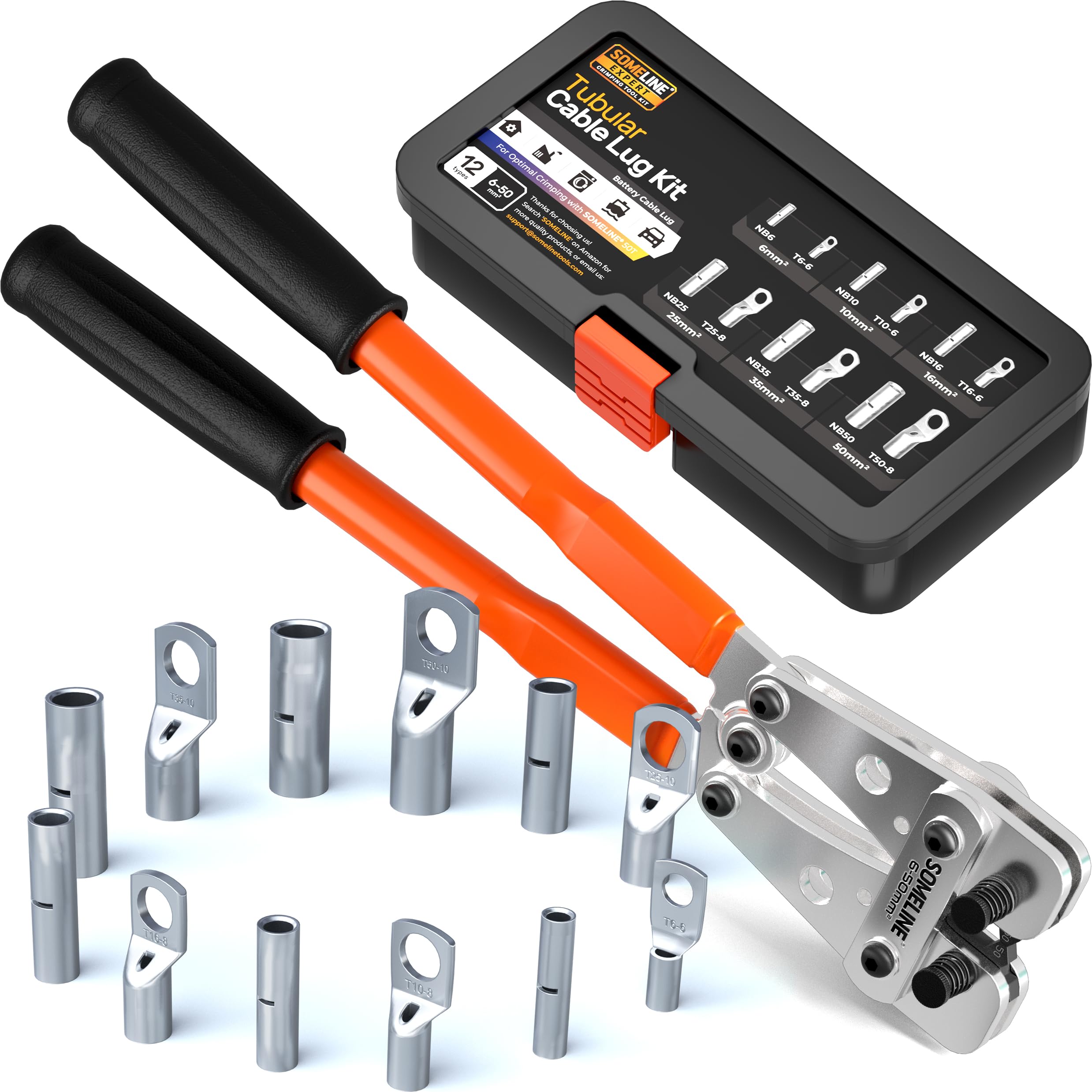 SOMELINE Wire Terminal Crimping Tool Wire Cable Cutting Cable Cutters Electrician Connector Hand Plier Crimping Portable 6-50mm² (10, 8, 6, 4, 2, 1/0 AWG Settings)