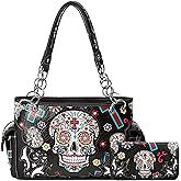 Sugar Skull Rose Flower Day of the Dead Purse Punk Gothic Totes Women Fashion Handbag Skeleton Shoulder Bag Wallet Set