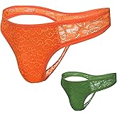 GAREDOB Sexy Mens Thong Comfortable Soft Sexy Lace Thongs Underwear 2 Pack Size S-4XL