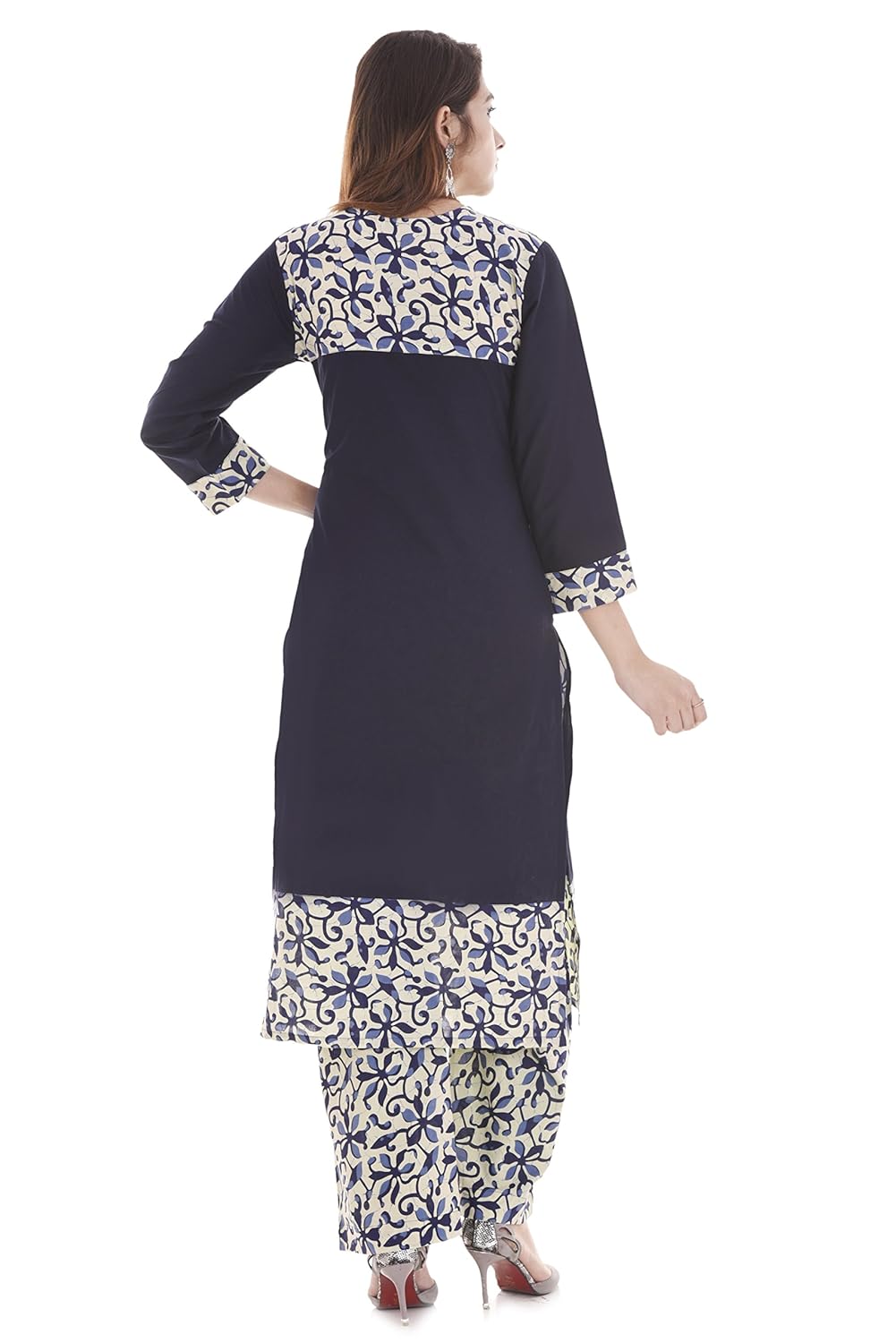 rajmandirfabrics women's cotton embroidered kurti with printed palazzo (pk1015567_blue)
