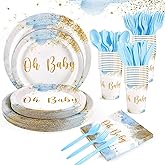 Xiangqu 175 Pcs Baby Boy Shower Plates and Napkins, Dusty Blue Baby Shower Decorations Includes Plates Napkins Cups Plastic Utensils for Boy Birthday, Serve 25 Guest