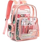 Mimfutu Heavy Duty Clear Backpack School Backpack, PVC Transparent Backpacks See Through Bookbag for Girls Boys Women Men (Pink)