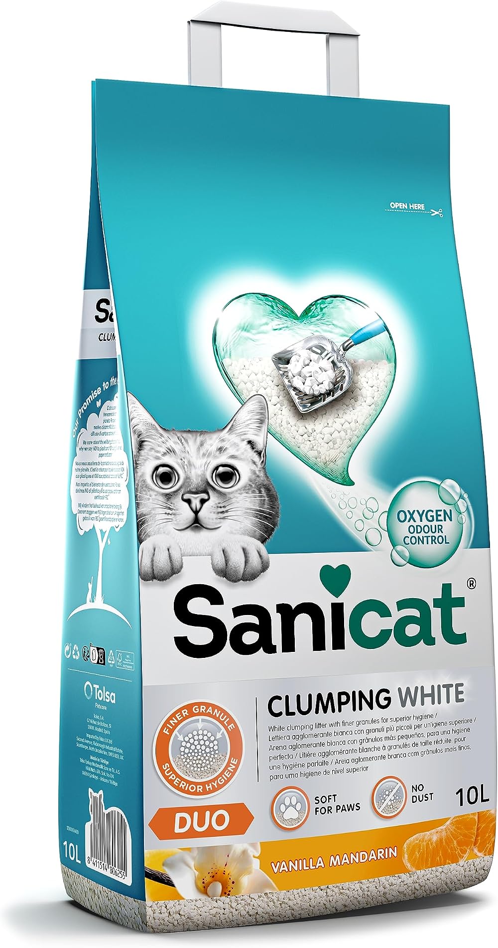 Sanicat White Clumping Cat Litter Vanilla Mandarin 10L Natural Minerals