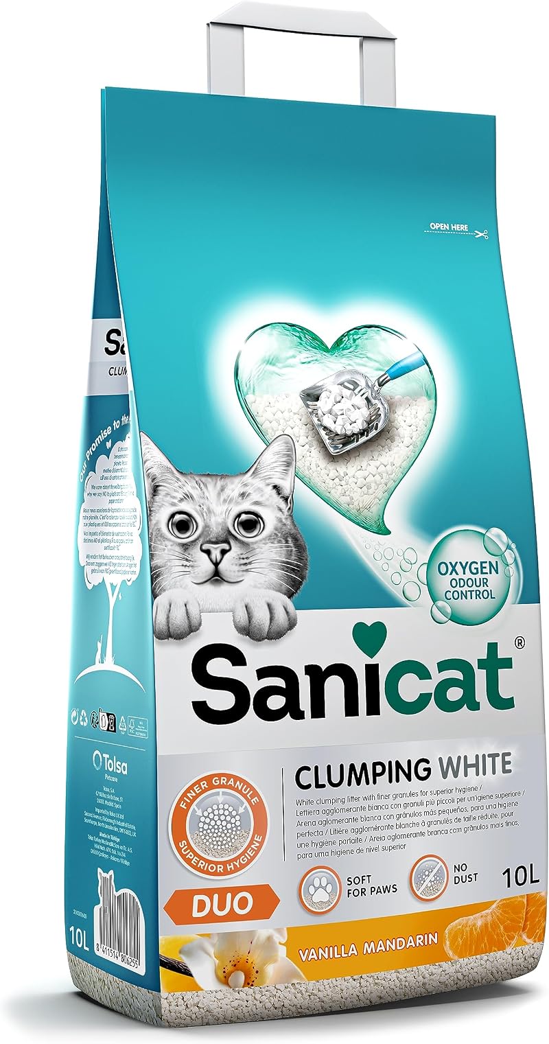 Sanicat White Clumping Cat Litter Vanilla Mandarin 10L Natural Minerals