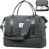 Travel Bag for Men Women, Duffle Bags for Travel, Carry on Weekender Overnight Travel Duffel Bag with Shoe Compartment & Wet Pocket,Dark Grey