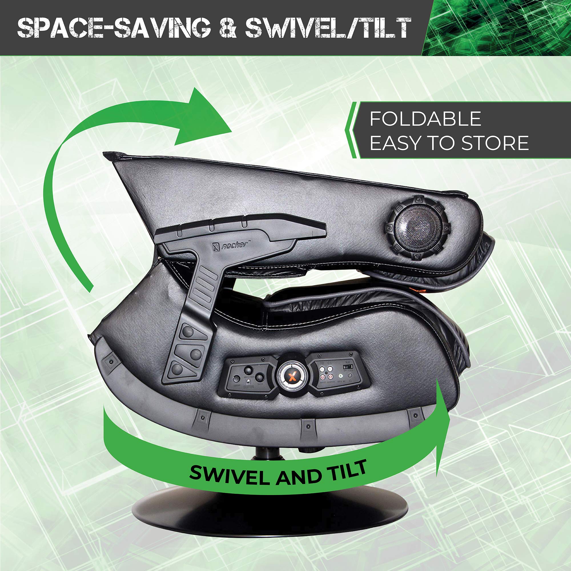 X Rocker Pro Series 2.1 Vibrating Black Leather Foldable Video Gaming