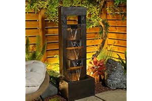 SERBILHOME 40.94''H Water Fountain Outdoor with LED and Pump, 4 Tiered Large Garden Waterfall Square Patio Waterfalls Feature for Deck Yard Home Backyard Office Pool