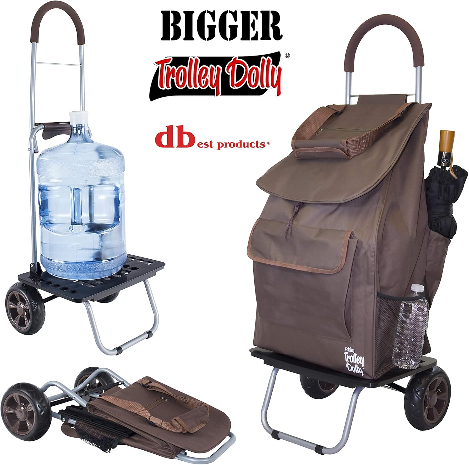 dbest products Bigger Trolley Dolly, Brown Shopping Grocery Foldable Cart: Home & Kitchen