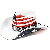 Keilin Straw Cowboy Hat for Women and Men - American Flag Patriotic USA Western Hat 4th July Cowgirl Country Rodeo