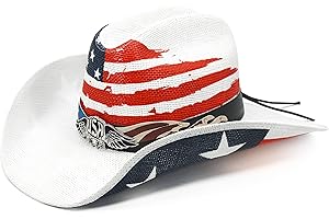 Keilin Straw Cowboy Hat for Women and Men - American Flag Patriotic USA Western Hat 4th July Cowgirl Country Rodeo
