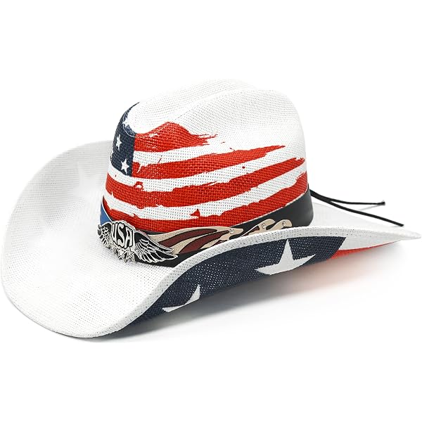 ANGELA & WILLIAM USA American Flag Straw Cowboy Hat w  display picture 3