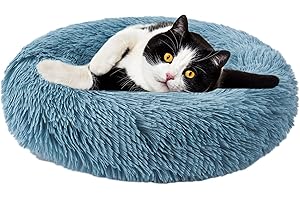 Aurako Cat Bed Dog Bed Round Cushion Pet Bed Mat Ultra Soft Plush Donut Sofa Comfortable Pillow Machine Washable Pet Cuddle Beds for Kitten Small Medium Large Dogs Cats 20" Cyan