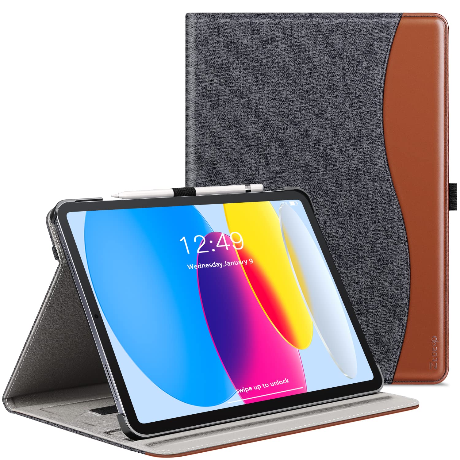 ZtotopCases Case for iPad 11th Generation 11 Inch 2025(A16)/iPad 10th Generation 10.9 Inch 2022, Premium Leather Business Cover with Auto Wake/Sleep, Multi-Angle Stand & Pencil Holder, Demin Black