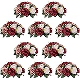NUPTIO Artificial Flower Centrepieces for Tables - 10 Pcs Burgundy & Dusty Rose & Creamy White Fake Flowers Roses Balls 9.5in Diam - Silk Faux Rose Arrangement for Wedding Party Table Decor