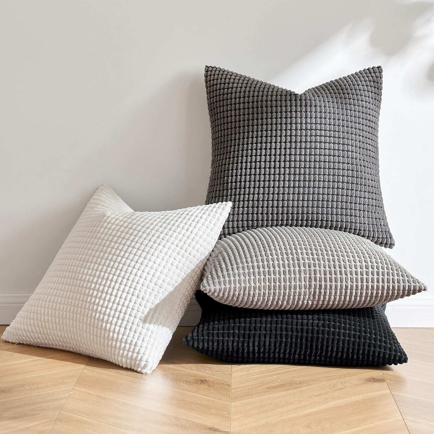 MIULEE Granulated Cushion Cover Soft Polyester Durable Modern Decorative Pillow Case for Sofa, Living Room, Home, Office, Bed, Bedroom, 40 x 40 cm, 4 Pieces, Cold Tones