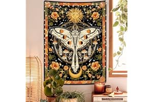 Aipon Orange Moth Tapestry Boho Retro Floral Flowers Tapestries Aesthetic Vintage Mushroom Tapestries for Bedroom Indie Small Tapestry Wall Hanging for Living Room Dorm (30'' × 40'', Orange)
