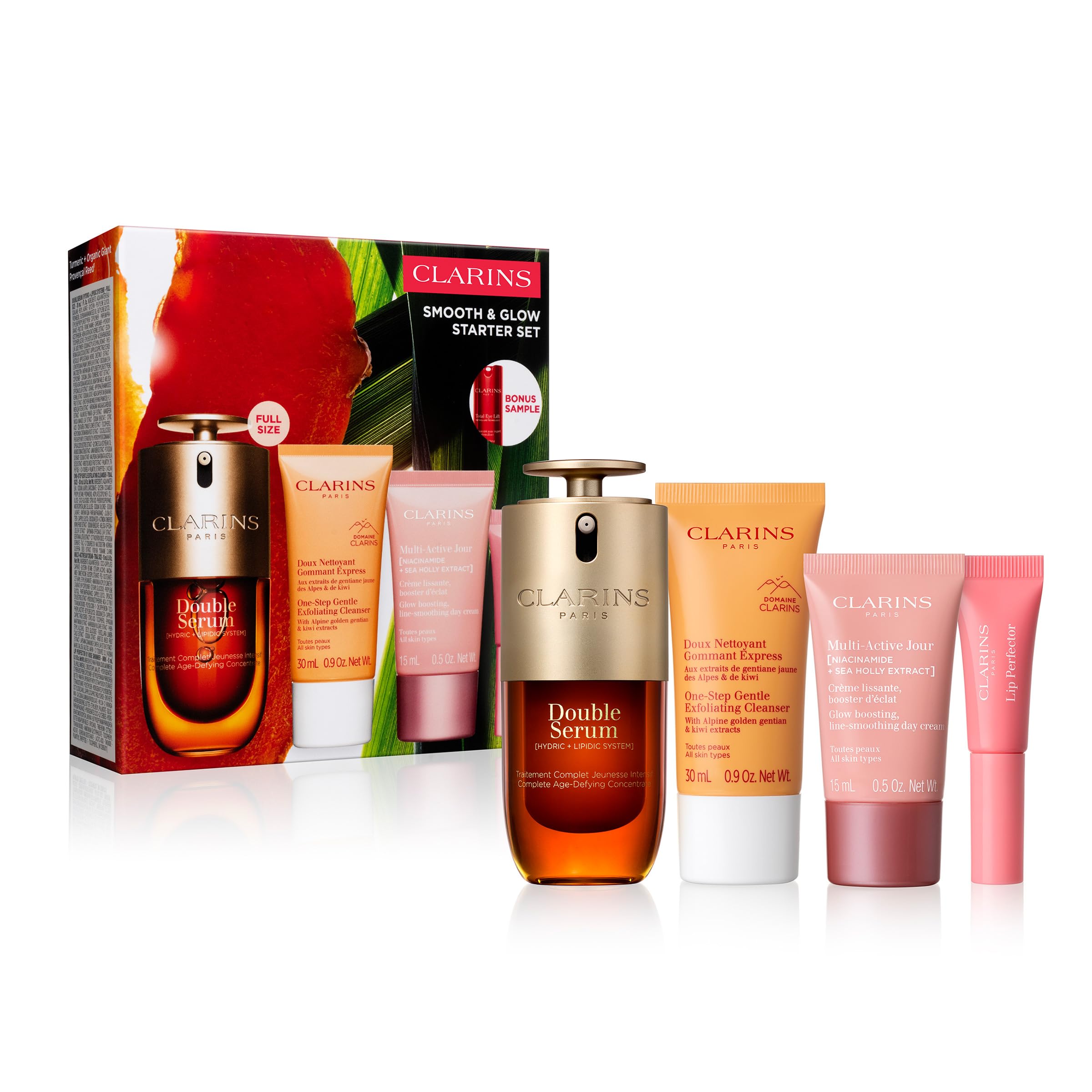 Photo 1 of Clarins Smooth and Glow Starter Set | Amazon Exclusive 5-Piece Skincare Set | Includes Full Size Double Serum 1 Ounce | $105 for Value of $142