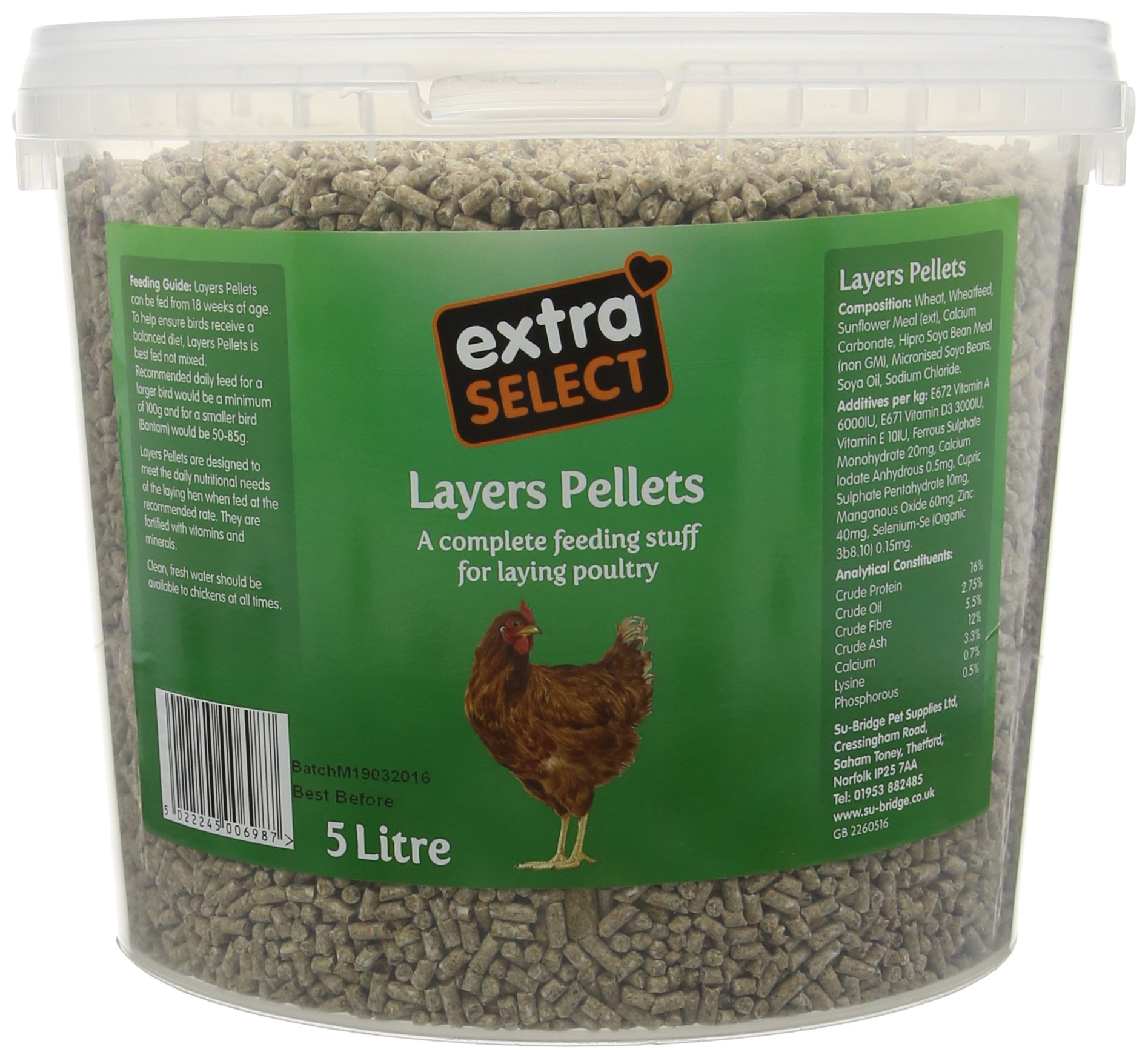 Extra Select Complete Layers Pellets Poultry Feed Tub, 5 Litre