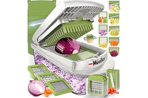 Mueller Pro-Series 10-in-1, 8 Blade Vegetable Chopper, Onion Mincer, Cutter, Dicer, Egg Slicer with Container, French Fry Cutter Potato Slicer, Home Essentials, Salad Chopper White Sand/Green