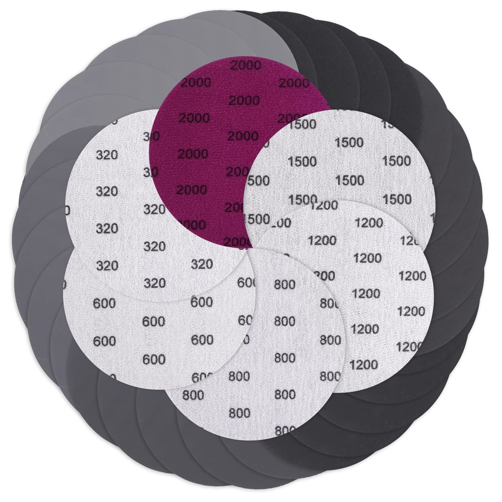 30Pcs 125mm Sanding Discs, Viaky 5 Inch Wet and Dry Sanding Discs Pads Hook and Loop Silicon Carbide Orbital Sander Pads 320/600/800/1200/1500/2000 Grit