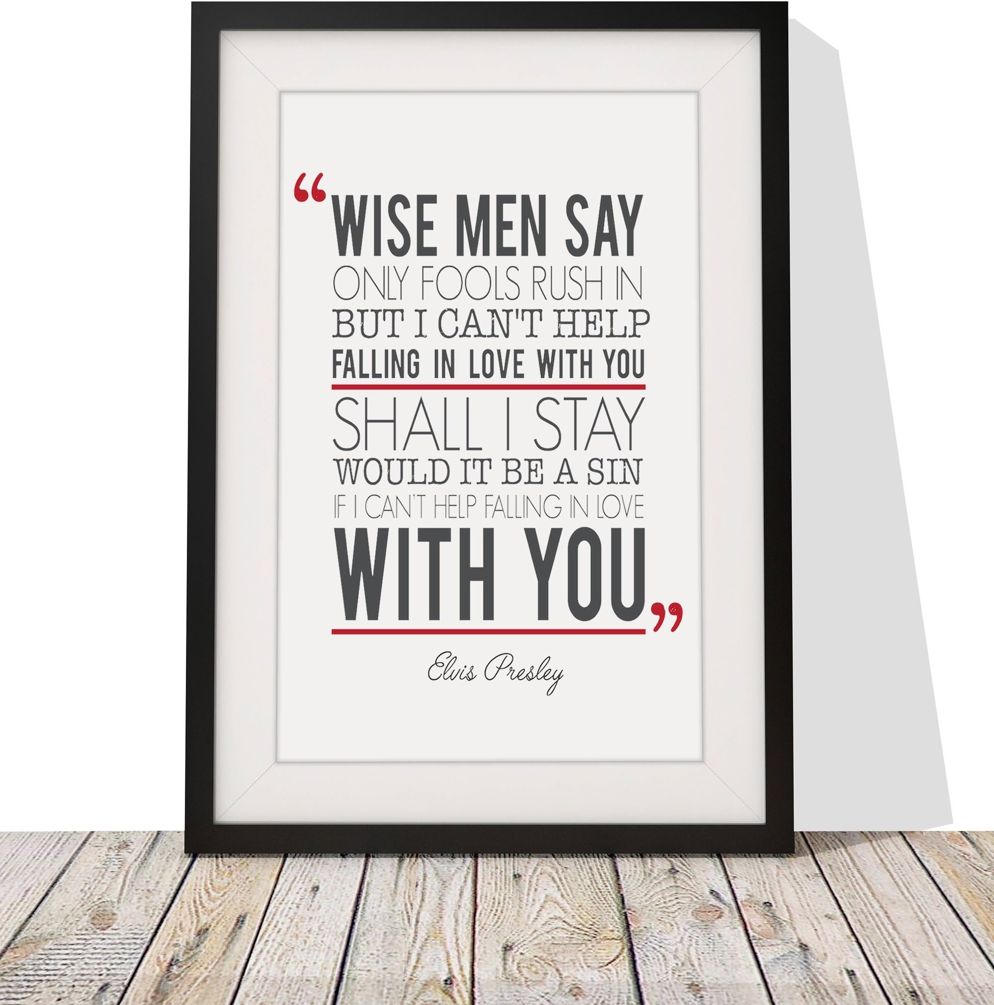 Elvis Presley 'I Can't Help Falling in Love with You' Song Lyrics Framed Print with Mount | 12x10 Inch Wall Art Décor | His Her Gift For Valentine's Day Wedding Anniversary Birthdays or Any Occasion
