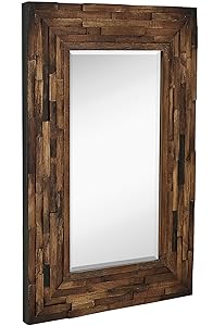 Hamilton Hills Rustic Natural Wood Framed Wall Mirror | Solid Construction Glass Wall Mirror | Vanity, Bedroom, or Bathroom | Hangs Horizontal or Vertical | 100% (24" x 36")