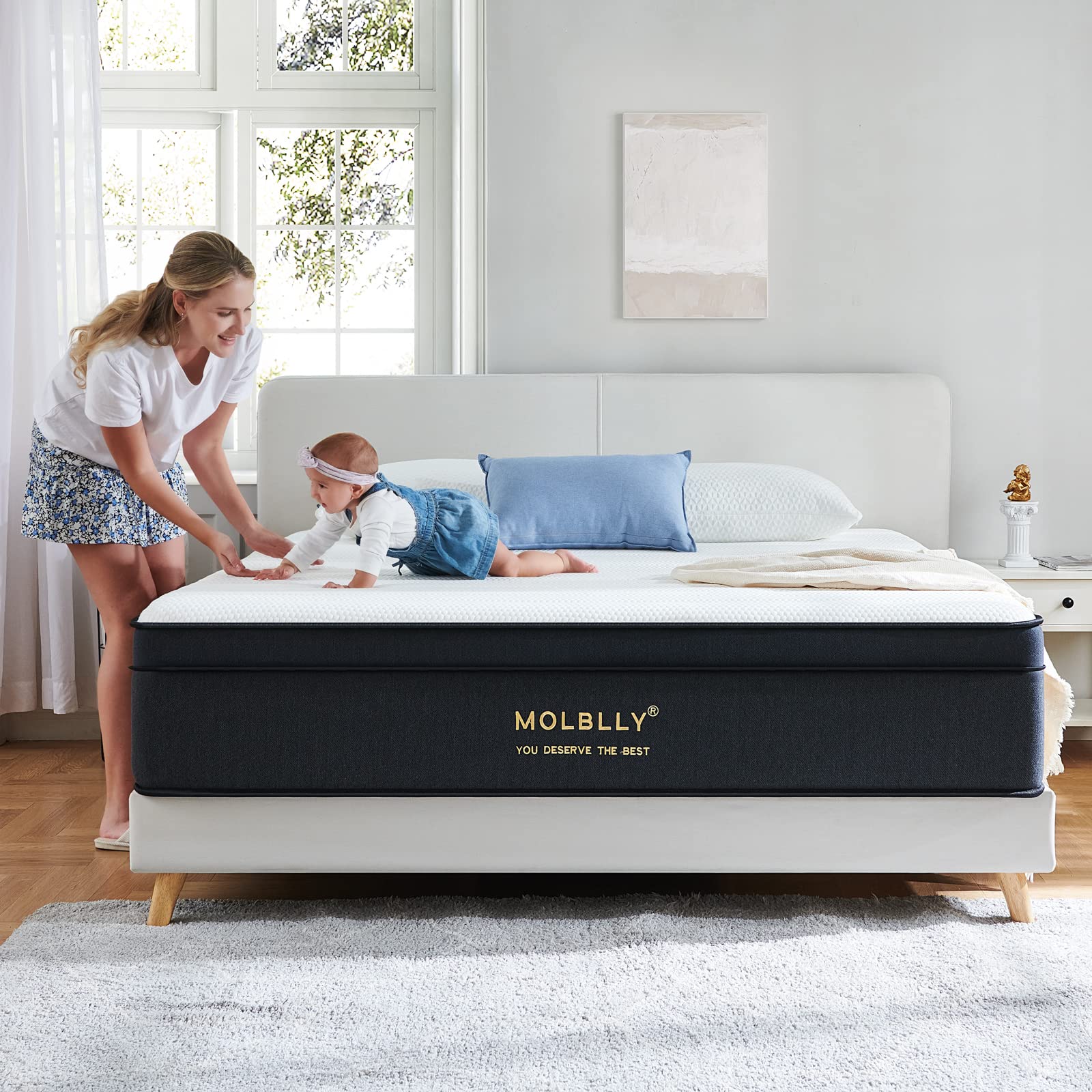 Molblly Mattress, 12 Inch Hybrid Queen Size Foam Mattress in a Box, Individually Wrapped Pocket Coils Innerspring, Pressure-Relieving and Supportive, Non-Fiberglass Mattressess 12 * 60 * 80 Inch