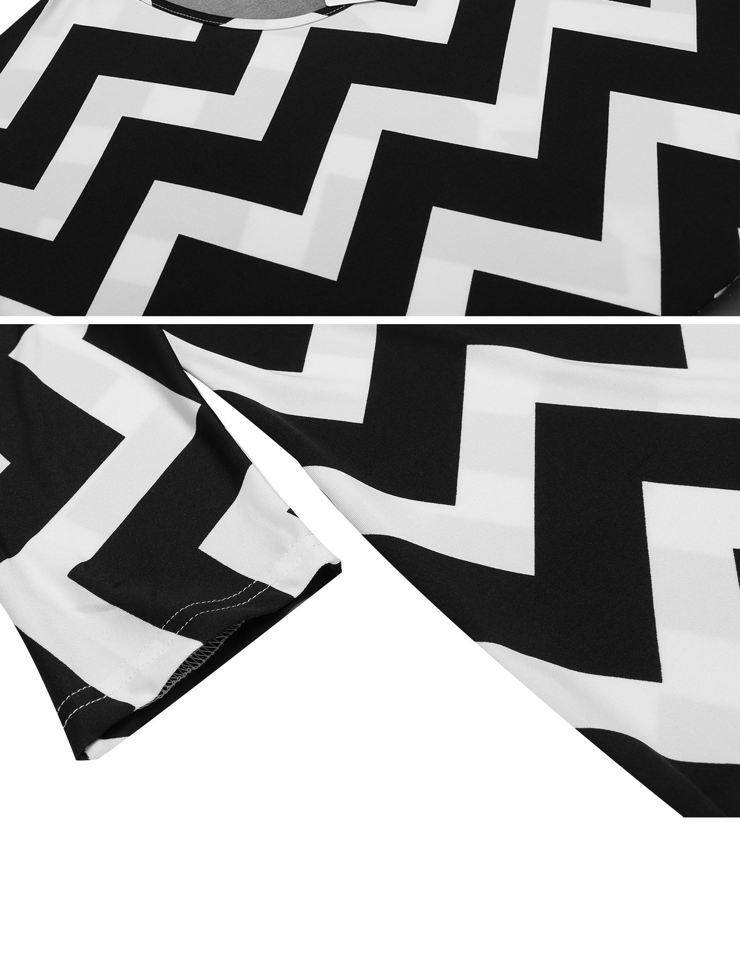 Zeagoo Women Casual Round Neck 3 4 Sleeve Chevron Print Tunic Top Black M