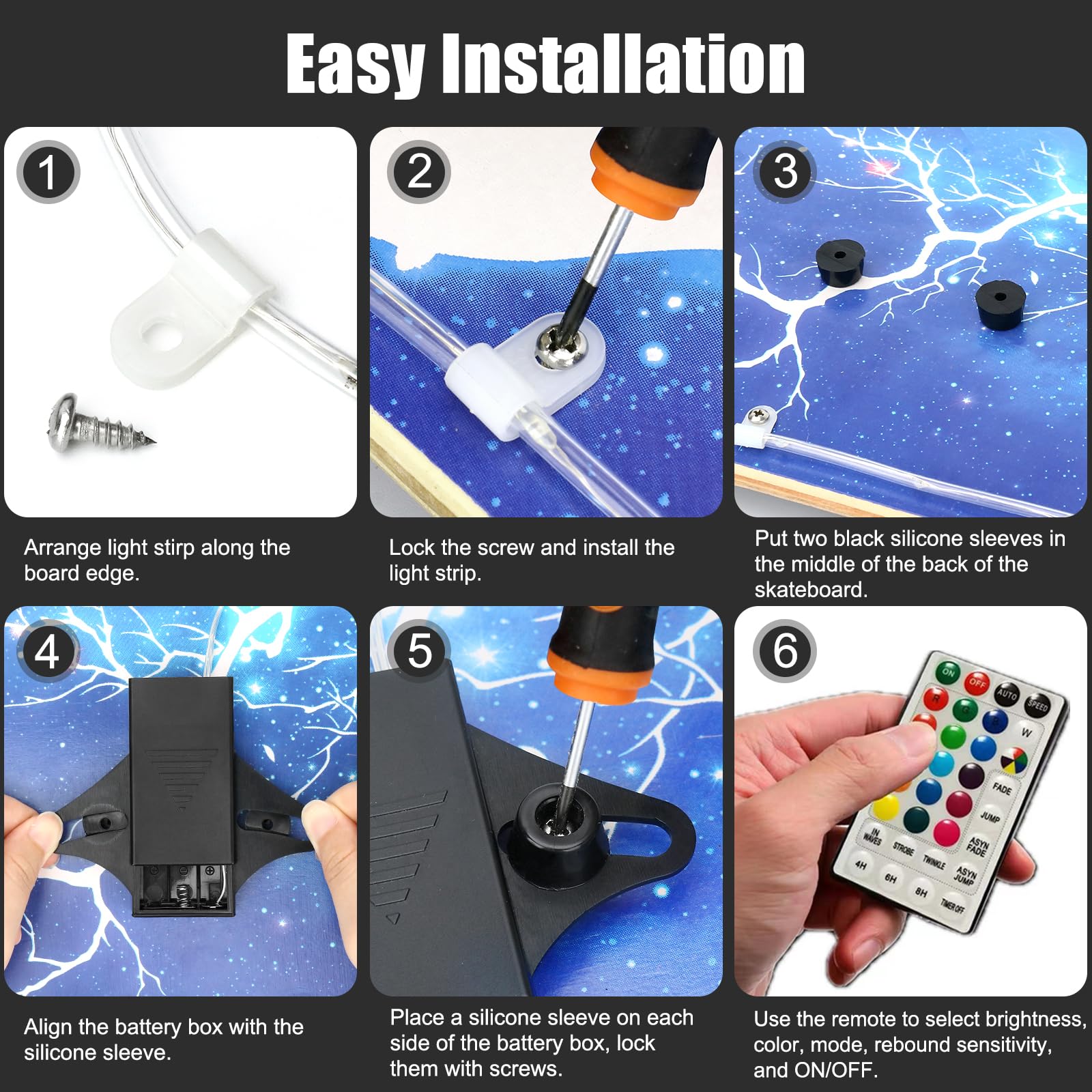 LED Skateboard Light, Remote Control Skateboard Light, Longboard Light, Shortboard Light,16 Color Change by Yourself, Waterproof, Shockproof, Super Bright to Display at Night. Good Gift for Kids