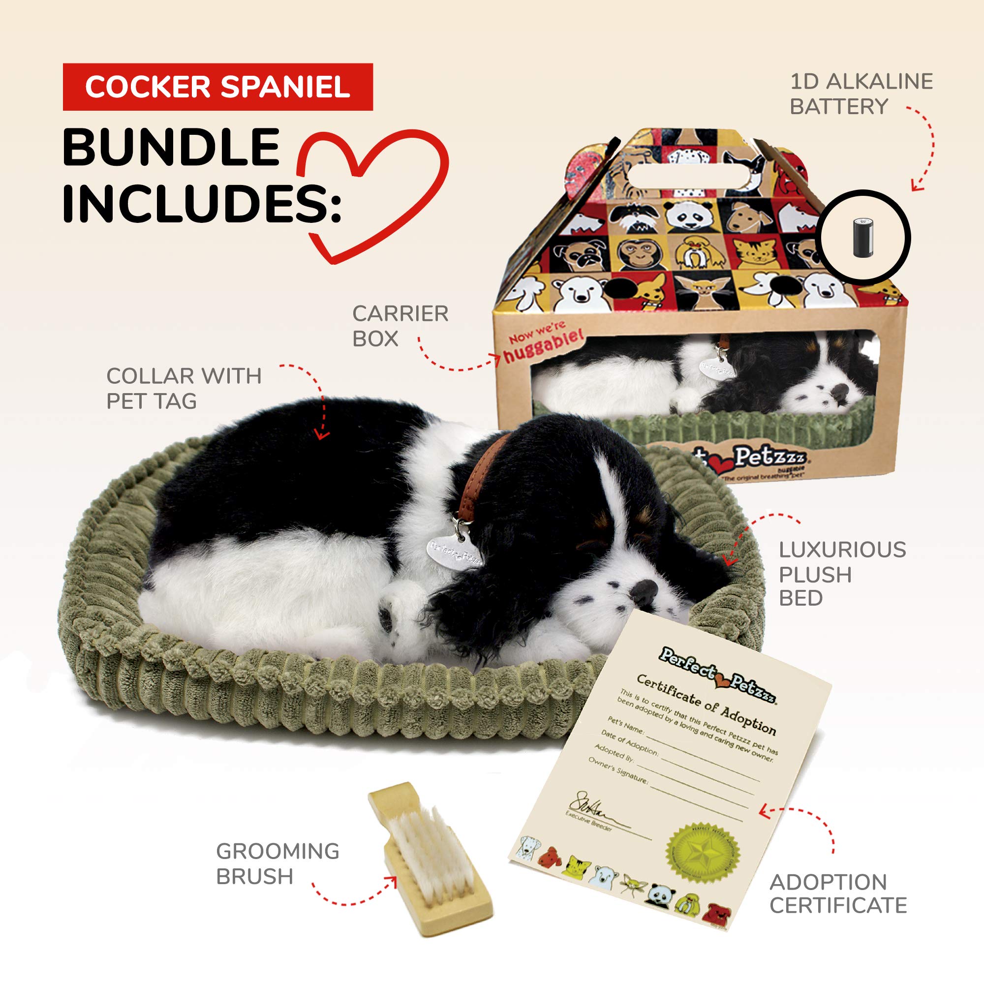 Original Petzzz Cocker Spaniel, Realistic Lifelike Stuffed Interactive Pet Toy, Companion Pet Dog with 100% Handcrafted Synthetic Fur