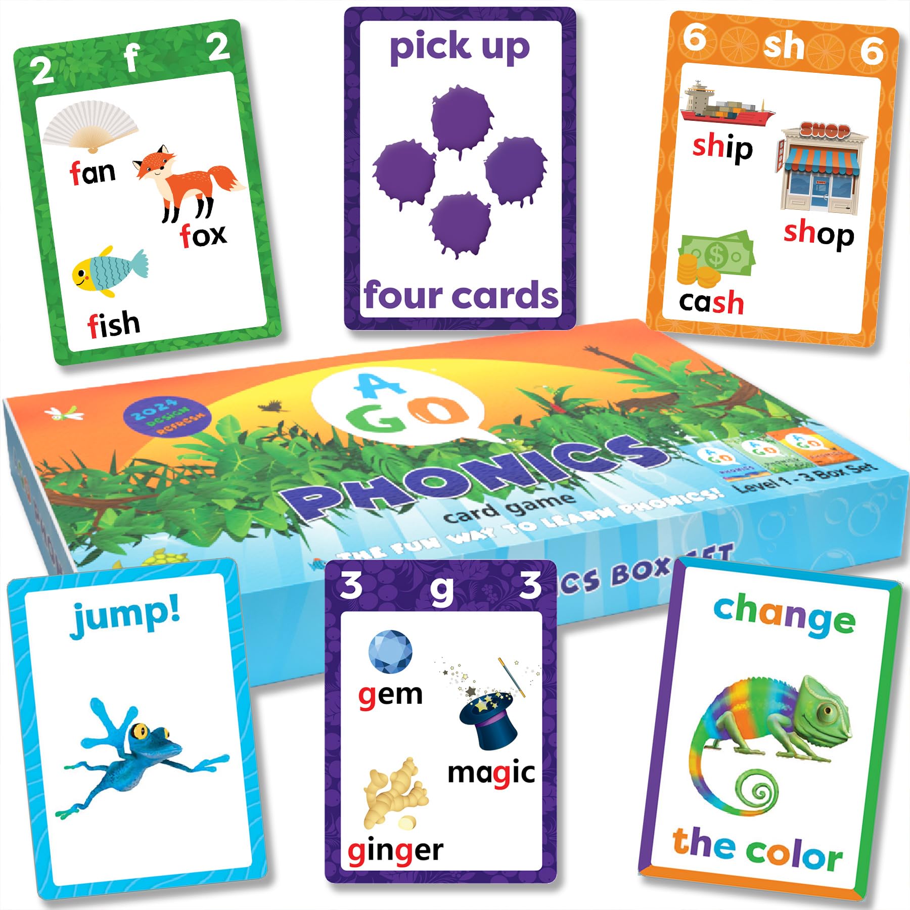 AGO Phonics Card Game (3 Level Box Set). Build Reading Skills and Learn Phonics patterns by Playing a Fun Card Game!