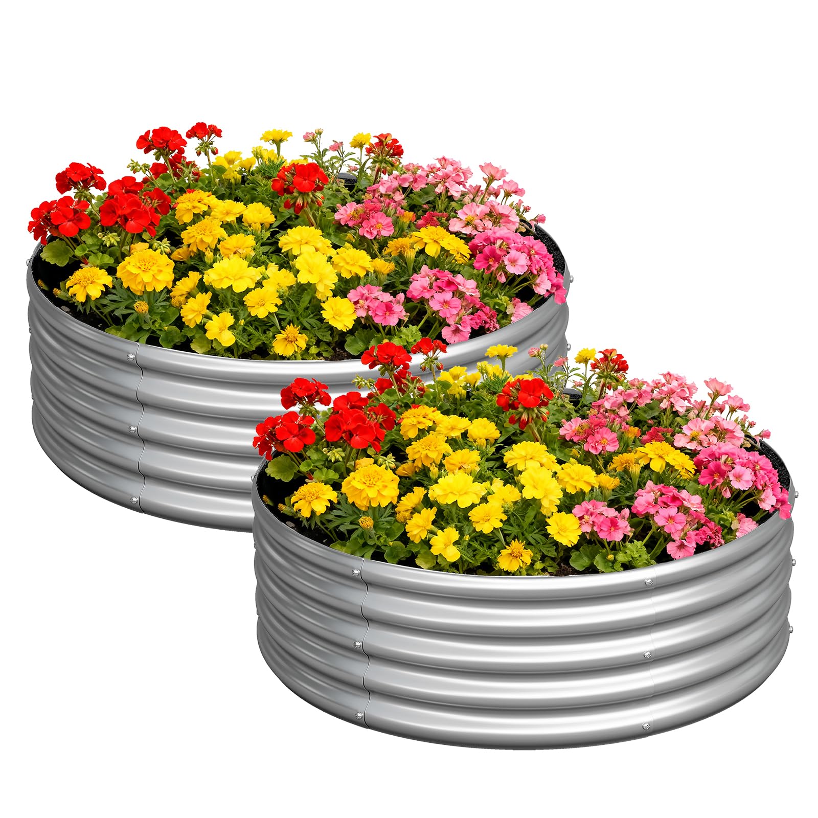 zizin 2 Pack Galvanized Raised Garden Bed Metal Round Raised Garden Beds Outdoor Planter Box for Vegetables (4FT, Silver) Image